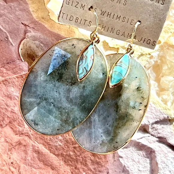 NWT Anthropologie Turquoise & Labradorite Layered Gemstone Earrings - Picture 4 of 12